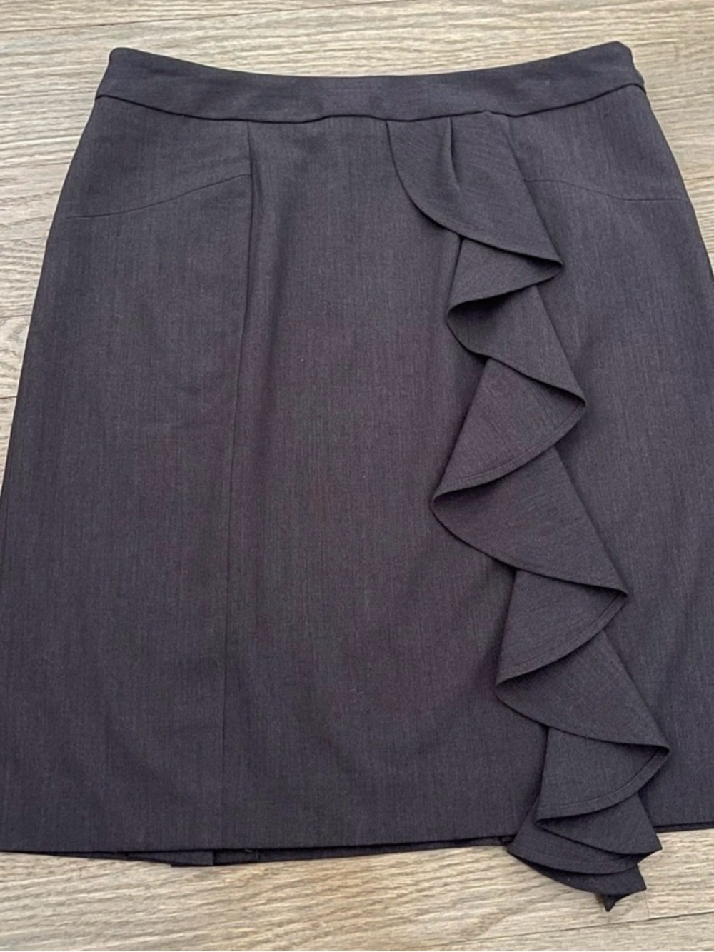 Adrienne Vittadini Charcoal Gray Ruffle Pencil Skirt